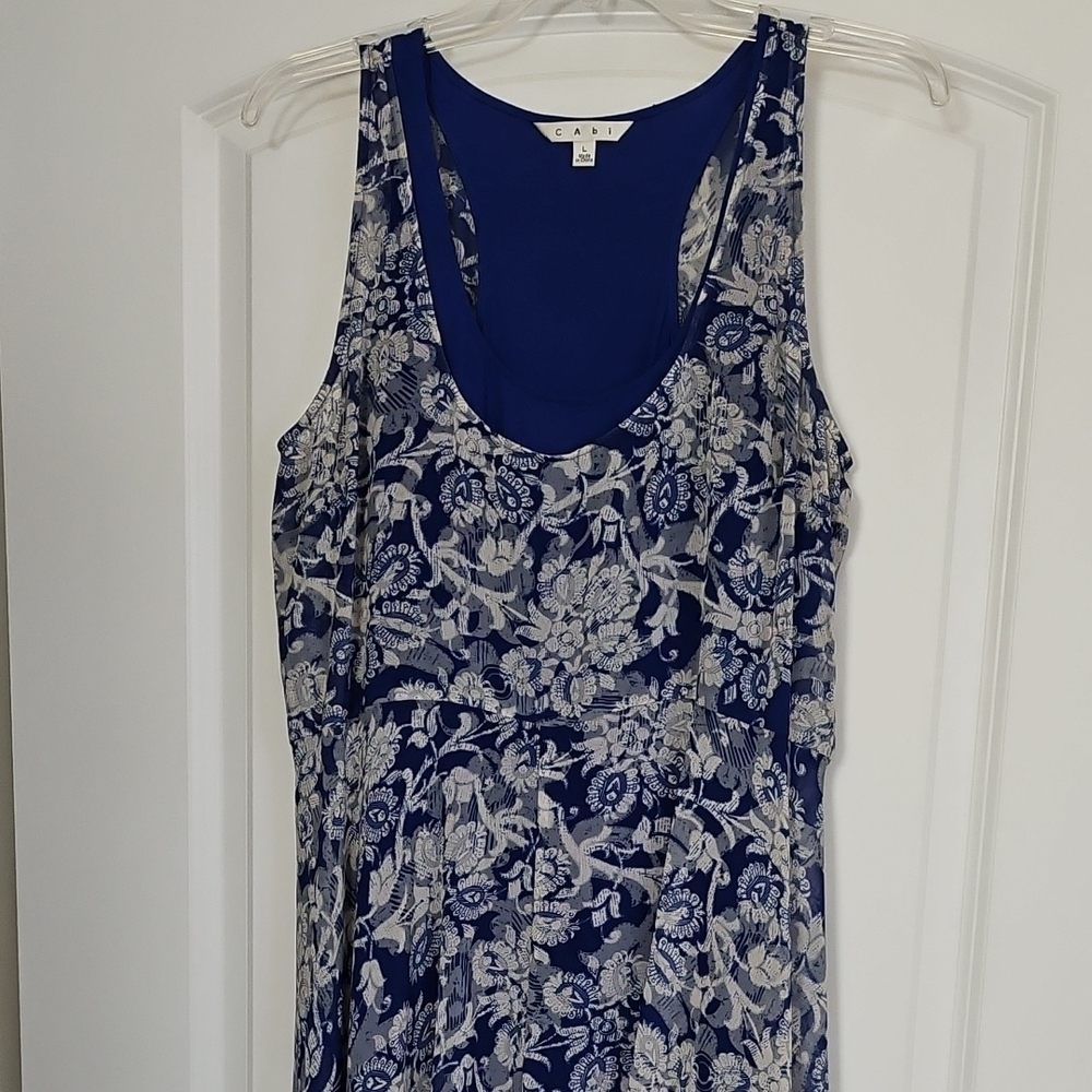 CAbi Blue and White Floral Midi Dress